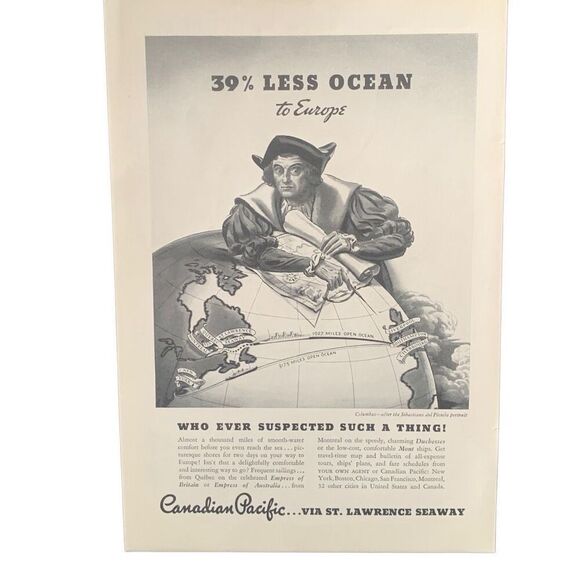 Vintage 1935 Canadian Pacific Less Ocean to Europe Ad Advertisement - Picture 2 of 2